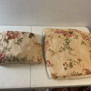 Ralph Lauren Home Sussex Gardens Queen Fitted, Flat Cotton Sheet Floral Peach